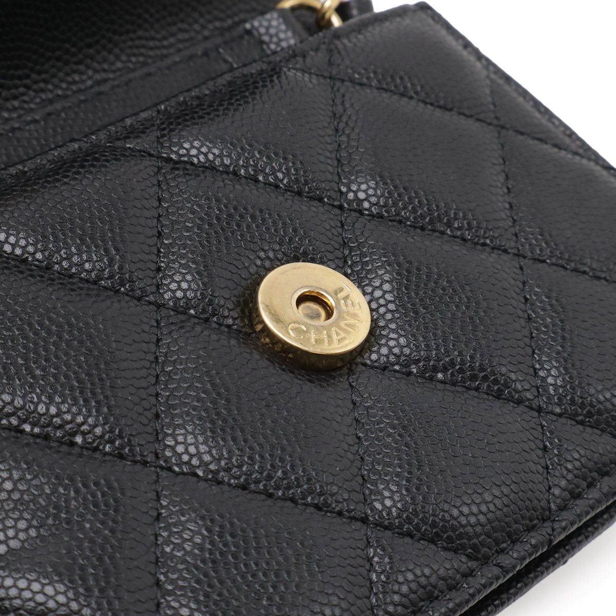 Chanel Quilted CC Logo Belt Bag Chain Pouch Caviar Leather Black Gold — view 8