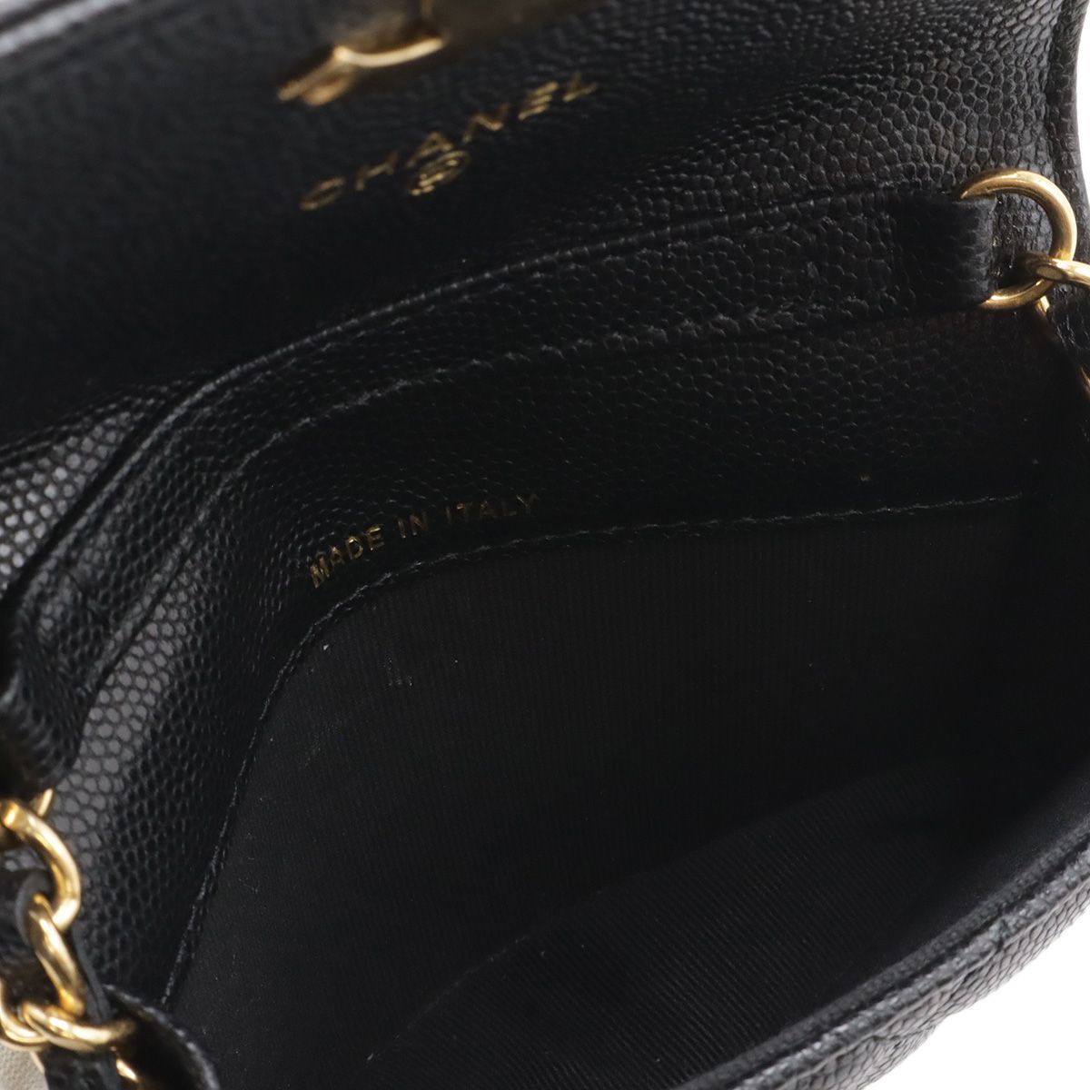 Chanel Quilted CC Logo Belt Bag Chain Pouch Caviar Leather Black Gold — view 7
