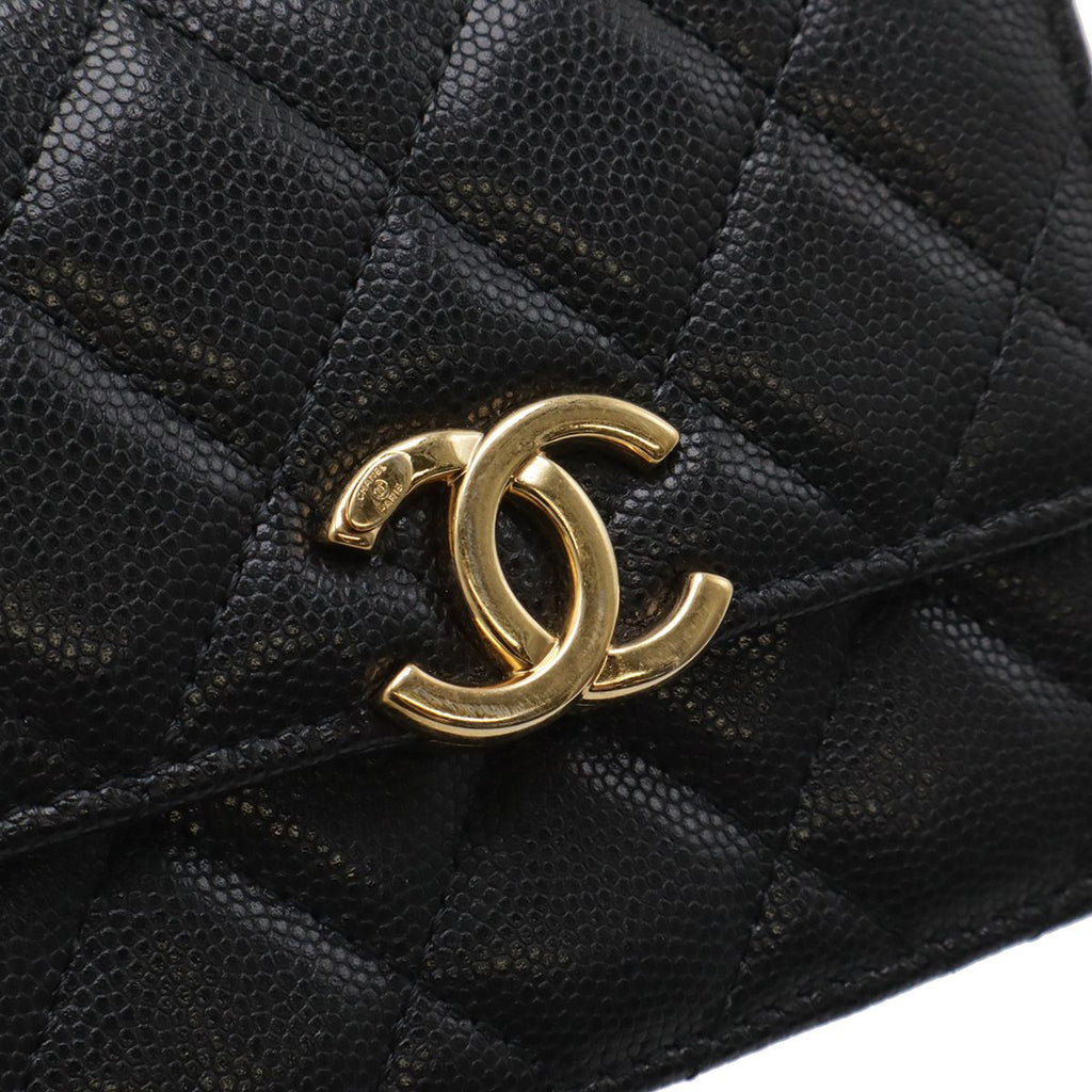 Chanel Quilted CC Logo Belt Bag Chain Pouch Caviar Leather Black Gold — view 4