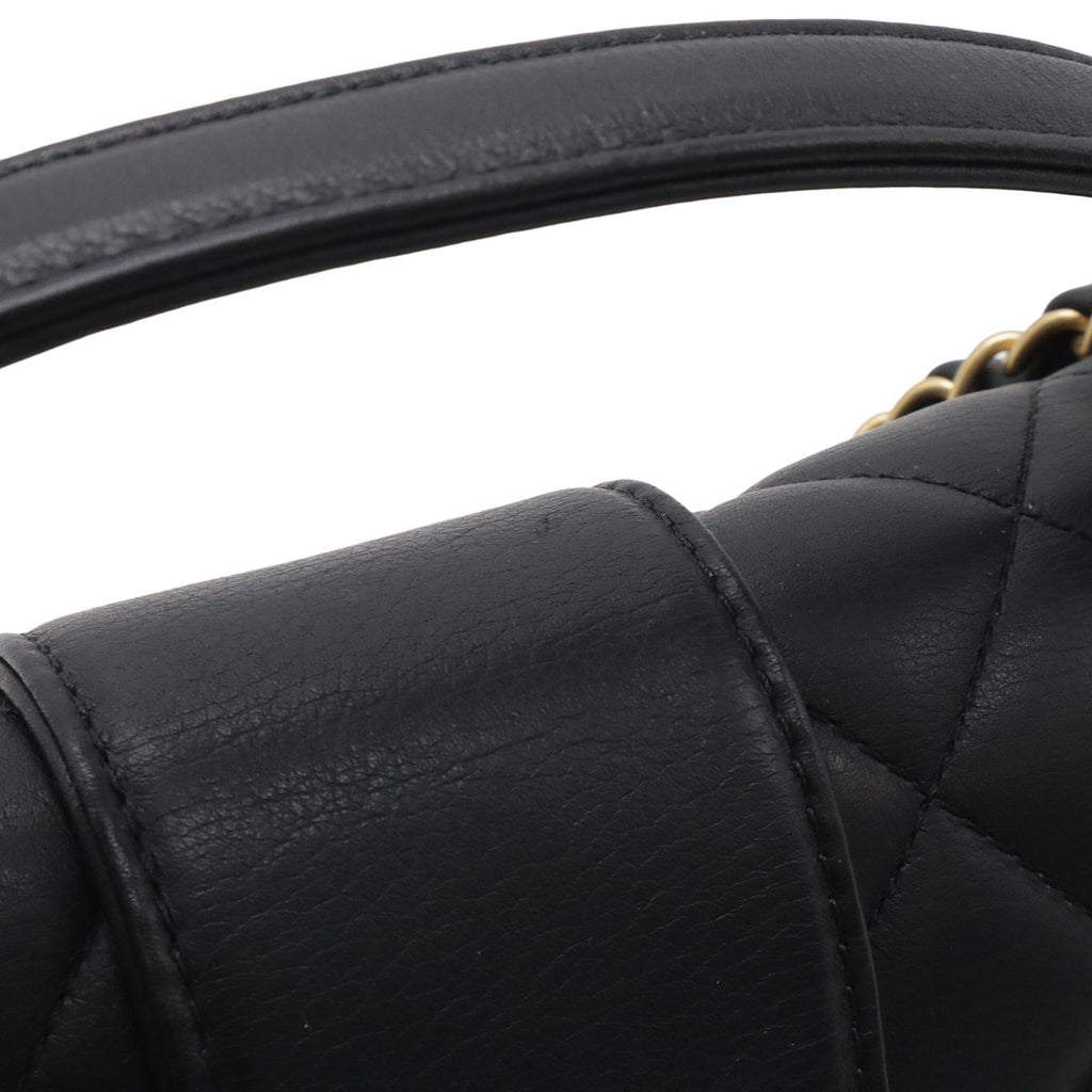 Chanel Quilted Stitch Top Handle 2-Way Chain Shoulder Bag Leather Black Gold — view 4