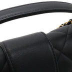Chanel Quilted Stitch Top Handle 2-Way Chain Shoulder Bag Leather Black Gold — view 4