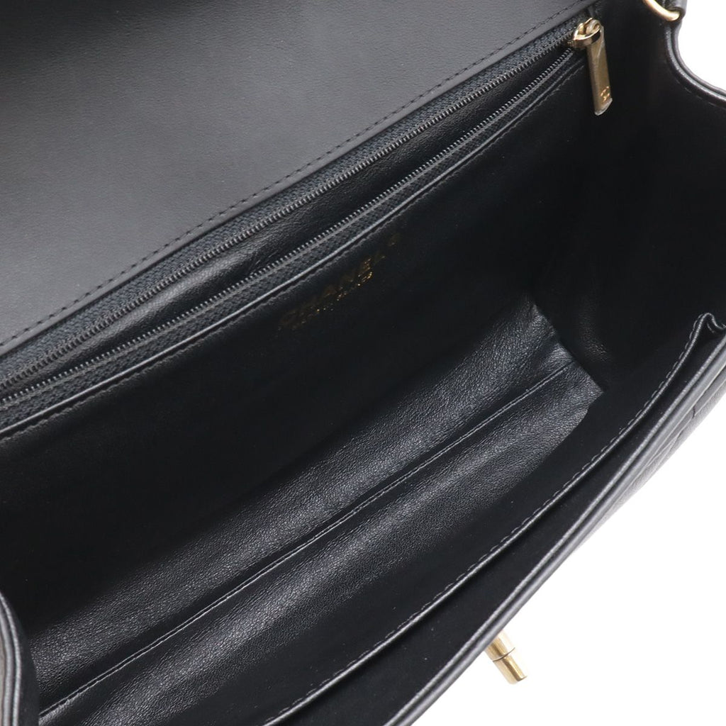 Chanel Quilted Stitch Top Handle 2-Way Chain Shoulder Bag Leather Black Gold — view 6