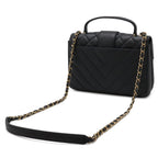 Chanel Quilted Stitch Top Handle 2-Way Chain Shoulder Bag Leather Black Gold — view 2