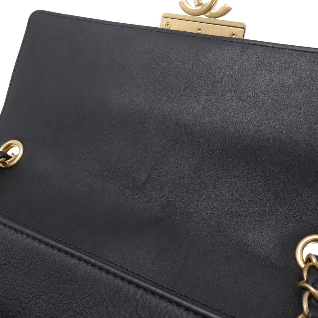 Chanel Quilted Stitch Top Handle 2-Way Chain Shoulder Bag Leather Black Gold — view 9