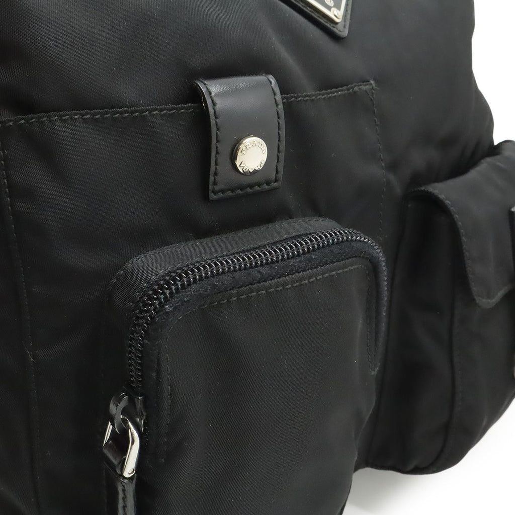 Prada Triangle Logo Belt Bag Waist Pouch Bag Nylon Leather Nero Black Silver — view 6