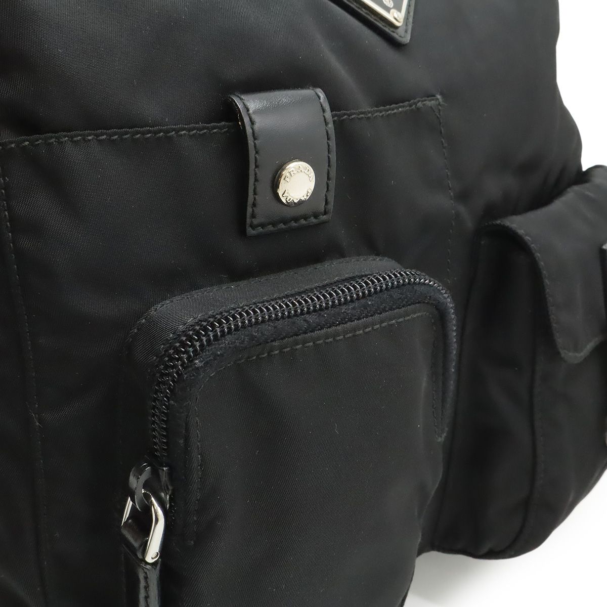 Prada Triangle Logo Belt Bag Waist Pouch Bag Nylon Leather Nero Black Silver — view 6
