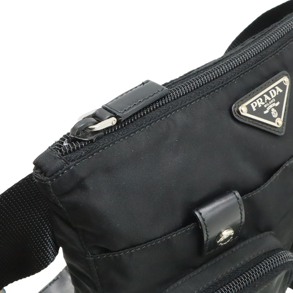 Prada Triangle Logo Belt Bag Waist Pouch Bag Nylon Leather Nero Black Silver — view 7