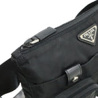 Prada Triangle Logo Belt Bag Waist Pouch Bag Nylon Leather Nero Black Silver — view 7