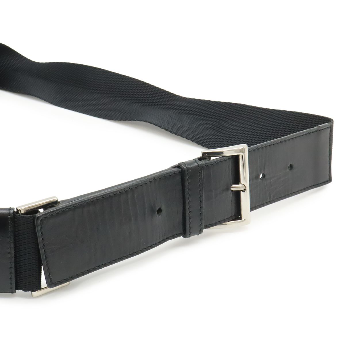 Prada Triangle Logo Belt Bag Waist Pouch Bag Nylon Leather Nero Black Silver — view 5