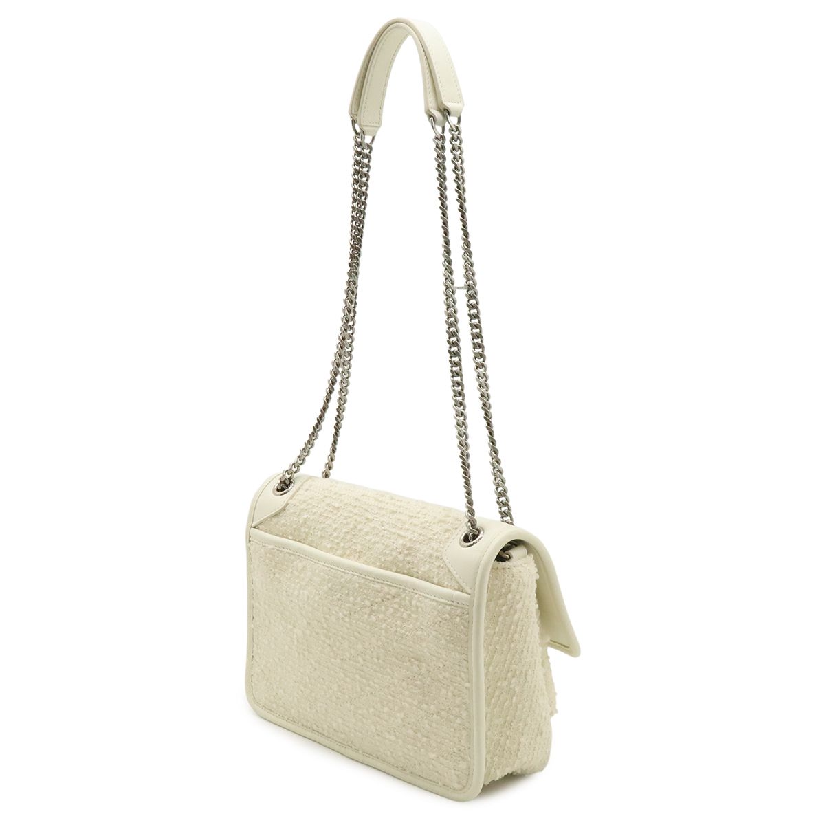 Saint Laurent Paris Yves YSL Niki Baby Chain Shoulder Cles Tweed Leather White — view 2
