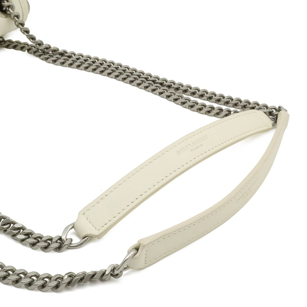 Saint Laurent Paris Yves YSL Niki Baby Chain Shoulder Cles Tweed Leather White — view 5