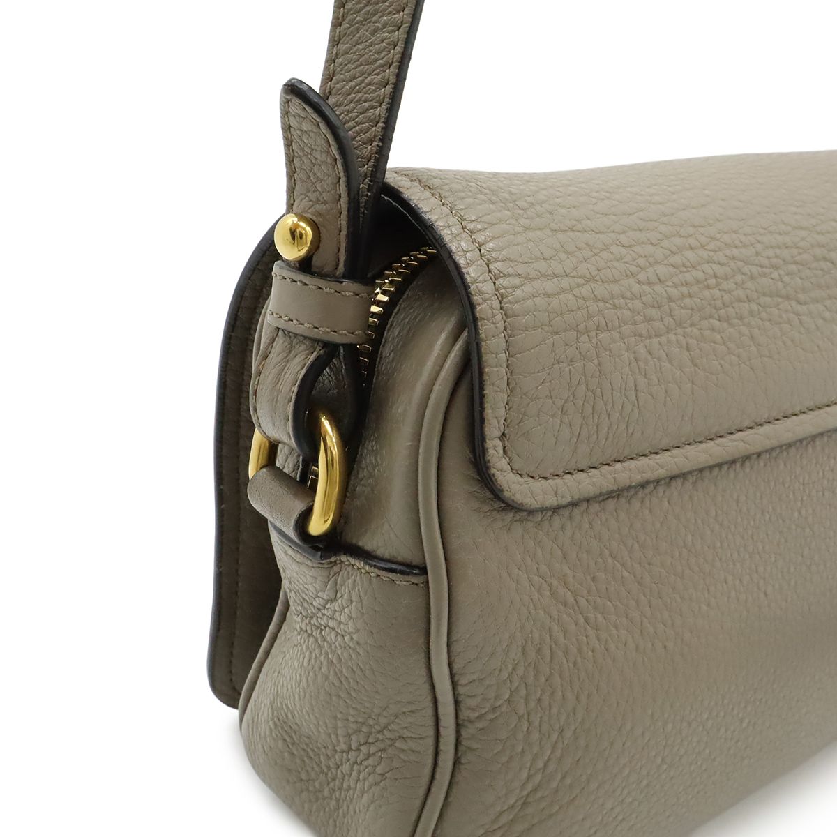 Prada Pochette Shoulder Bag Flap Crossbody Leather Gray Gold — view 4