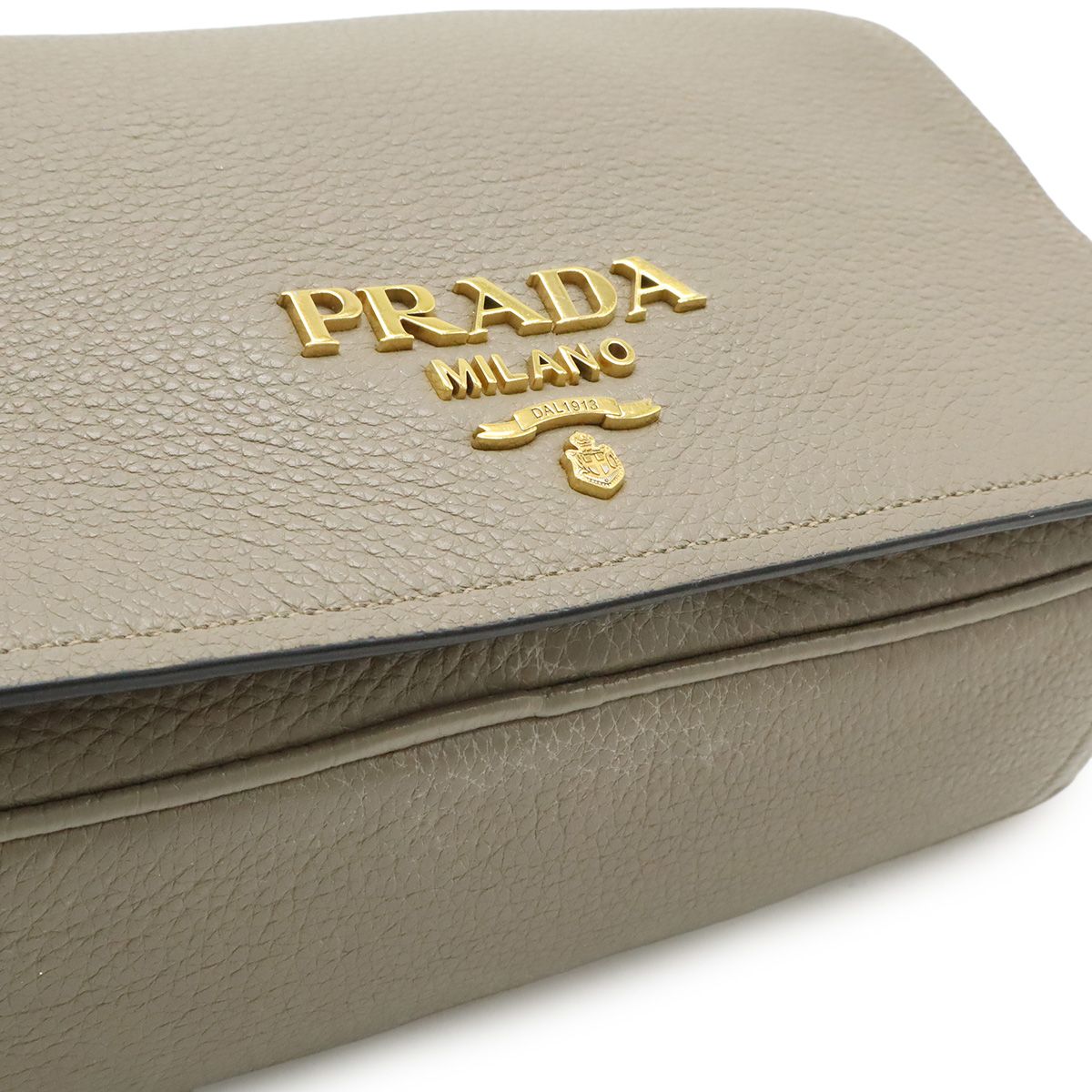 Prada Pochette Shoulder Bag Flap Crossbody Leather Gray Gold — view 9
