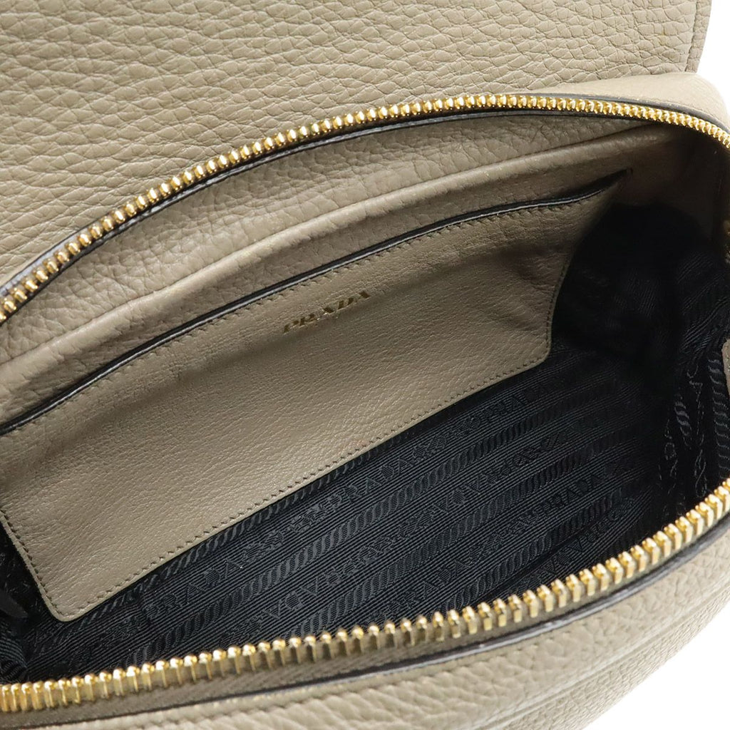Prada Pochette Shoulder Bag Flap Crossbody Leather Gray Gold — view 8