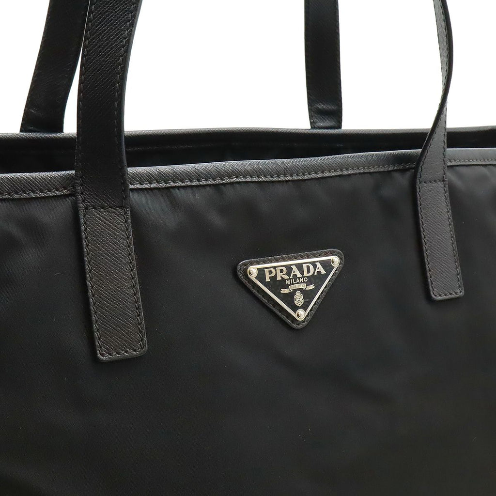 Prada Triangle Logo Tote Large Shoulder Bag Nylon Enamel Leather Nero Black — view 9