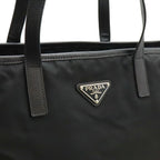 Prada Triangle Logo Tote Large Shoulder Bag Nylon Enamel Leather Nero Black — view 9