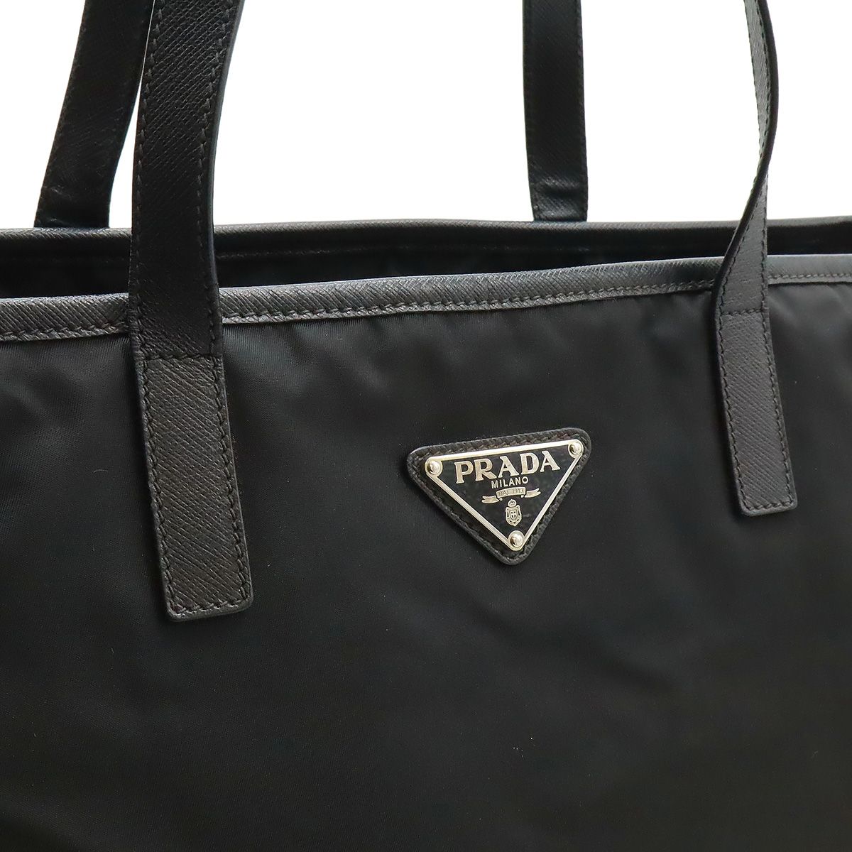 Prada Triangle Logo Tote Large Shoulder Bag Nylon Enamel Leather Nero Black — view 9