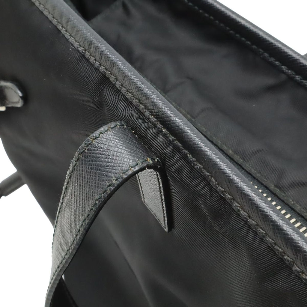 Prada Triangle Logo Tote Large Shoulder Bag Nylon Enamel Leather Nero Black — view 8