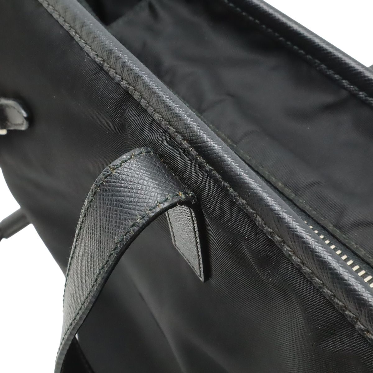 Prada Triangle Logo Tote Large Shoulder Bag Nylon Enamel Leather Nero Black — view 8