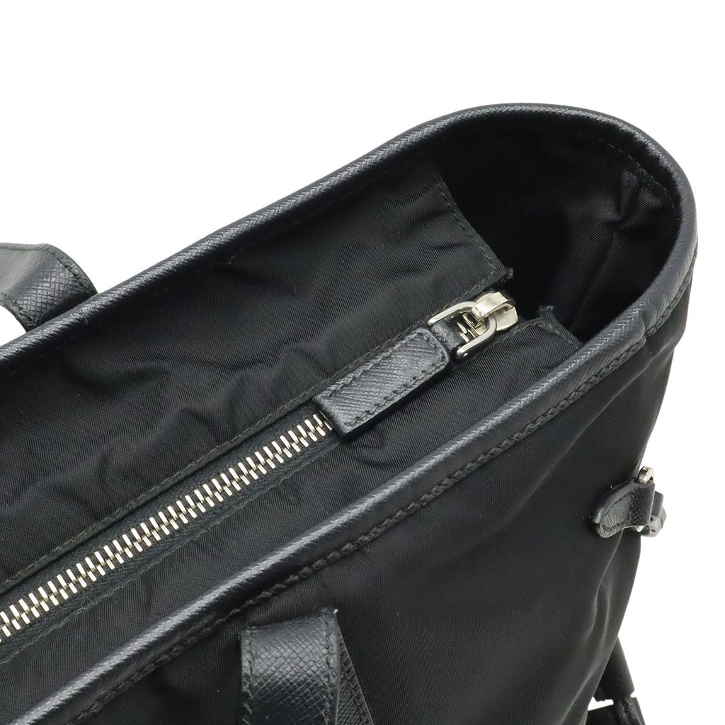 Prada Triangle Logo Tote Large Shoulder Bag Nylon Enamel Leather Nero Black — view 6