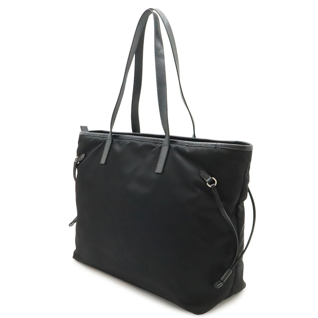 Prada Triangle Logo Tote Large Shoulder Bag Nylon Enamel Leather Nero Black — view 2