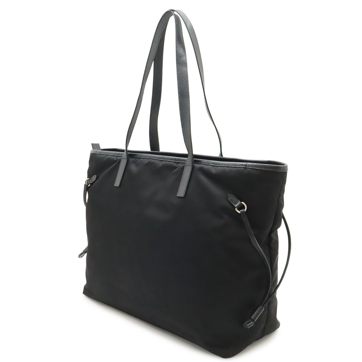 Prada Triangle Logo Tote Large Shoulder Bag Nylon Enamel Leather Nero Black — view 2