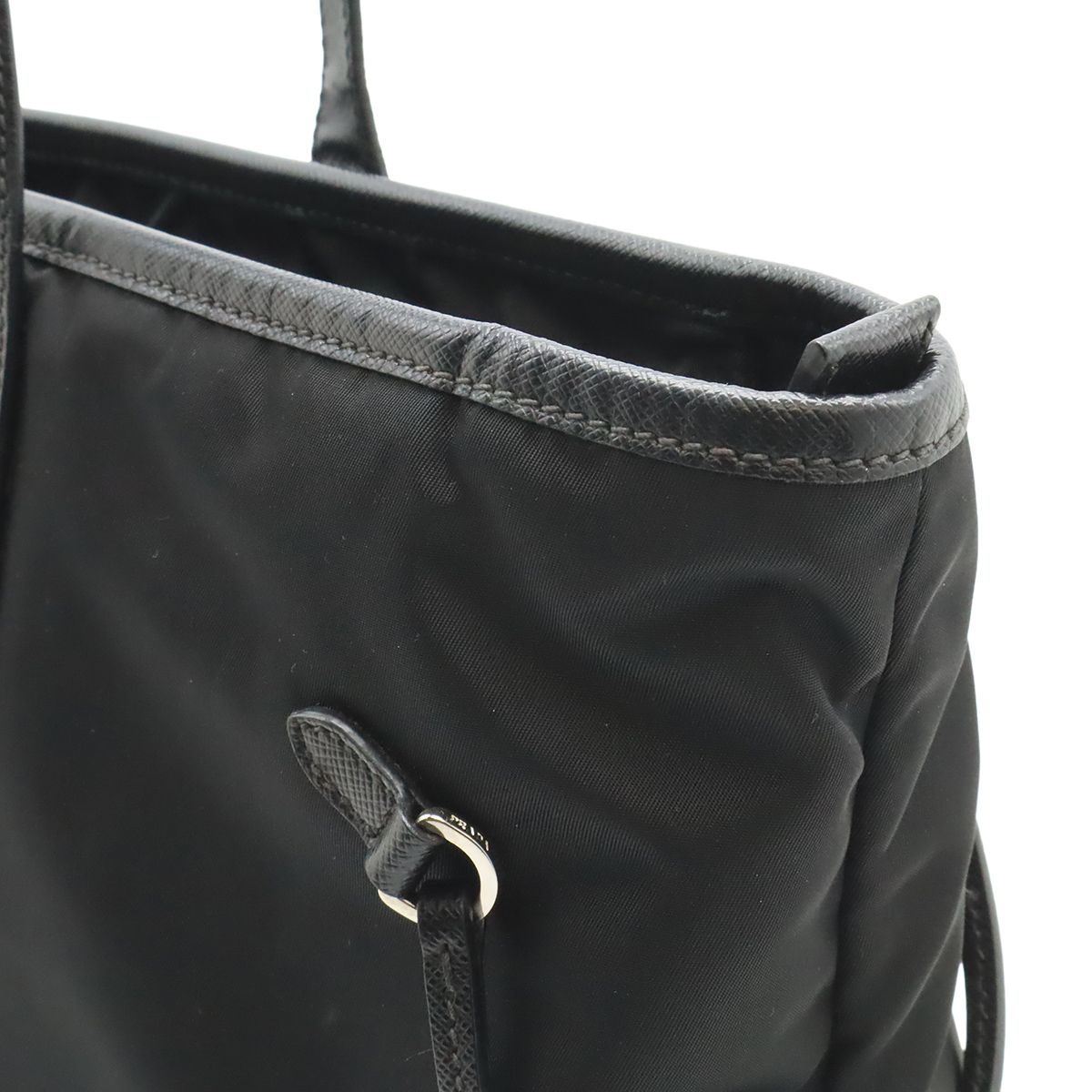 Prada Triangle Logo Tote Large Shoulder Bag Nylon Enamel Leather Nero Black — view 4