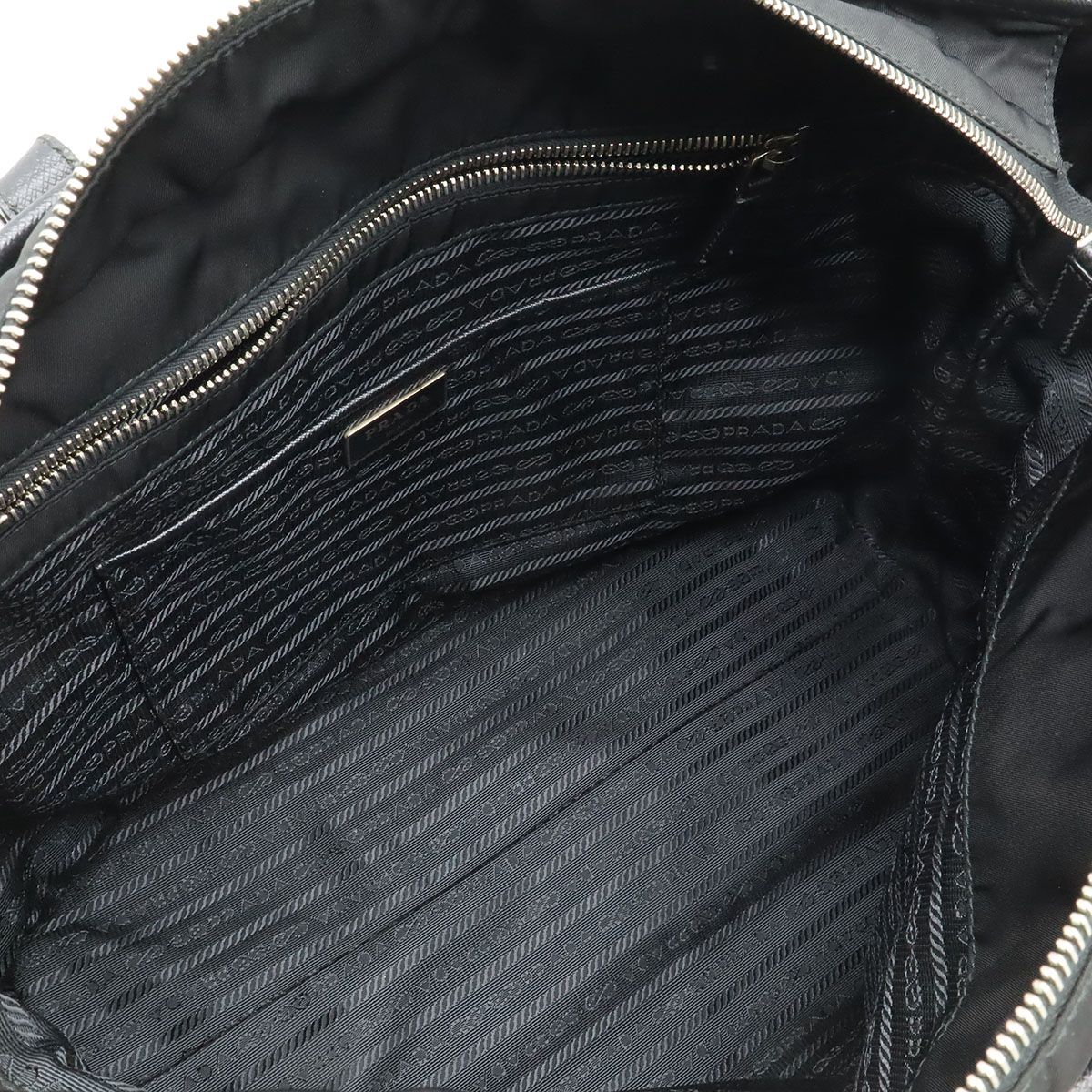 Prada Triangle Logo Tote Large Shoulder Bag Nylon Enamel Leather Nero Black — view 7
