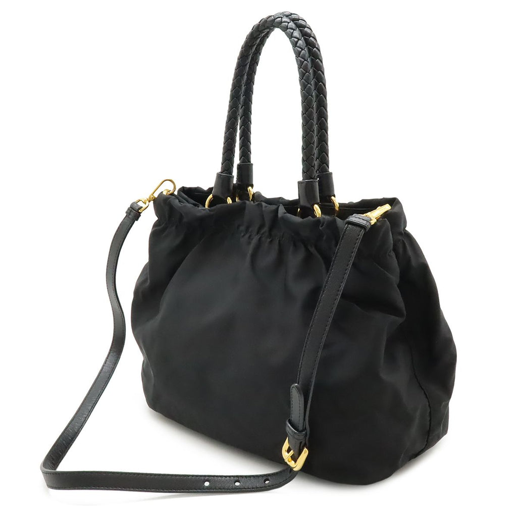 Prada Ribbon Braided Tote 2-Way Shoulder Bag Nylon Nero Black Gold — view 2