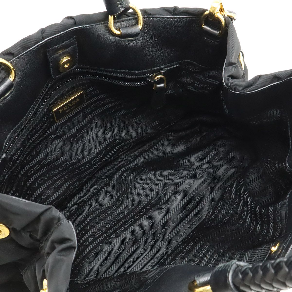 Prada Ribbon Braided Tote 2-Way Shoulder Bag Nylon Nero Black Gold — view 5