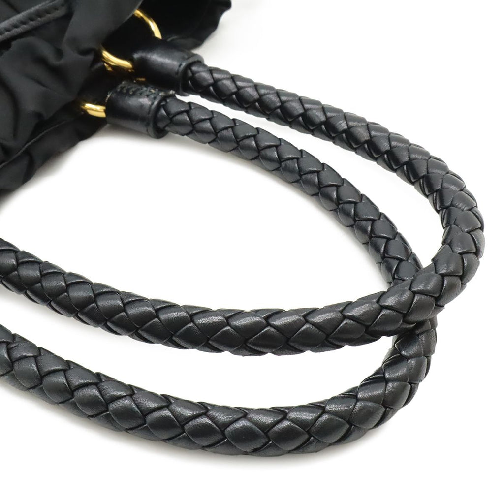 Prada Ribbon Braided Tote 2-Way Shoulder Bag Nylon Nero Black Gold — view 4