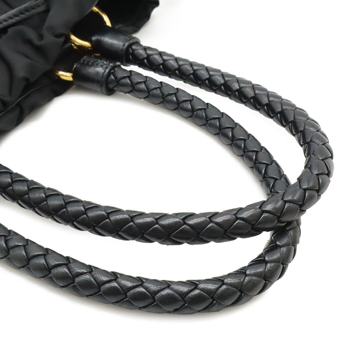 Prada Ribbon Braided Tote 2-Way Shoulder Bag Nylon Nero Black Gold — view 4