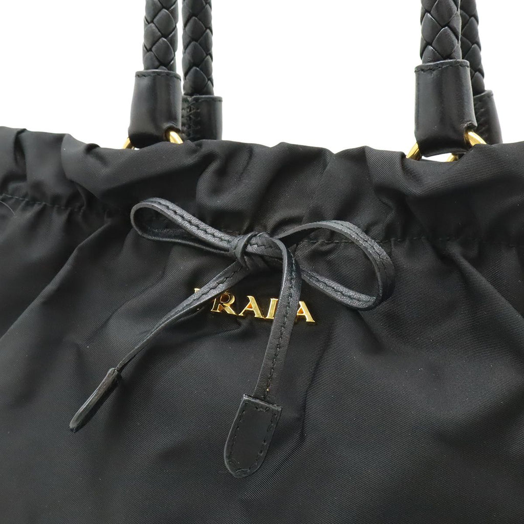 Prada Ribbon Braided Tote 2-Way Shoulder Bag Nylon Nero Black Gold — view 8