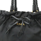 Prada Ribbon Braided Tote 2-Way Shoulder Bag Nylon Nero Black Gold — view 8