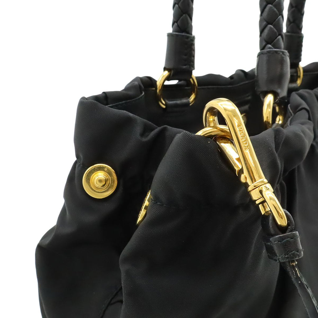 Prada Ribbon Braided Tote 2-Way Shoulder Bag Nylon Nero Black Gold — view 6