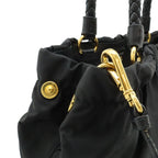 Prada Ribbon Braided Tote 2-Way Shoulder Bag Nylon Nero Black Gold — view 6
