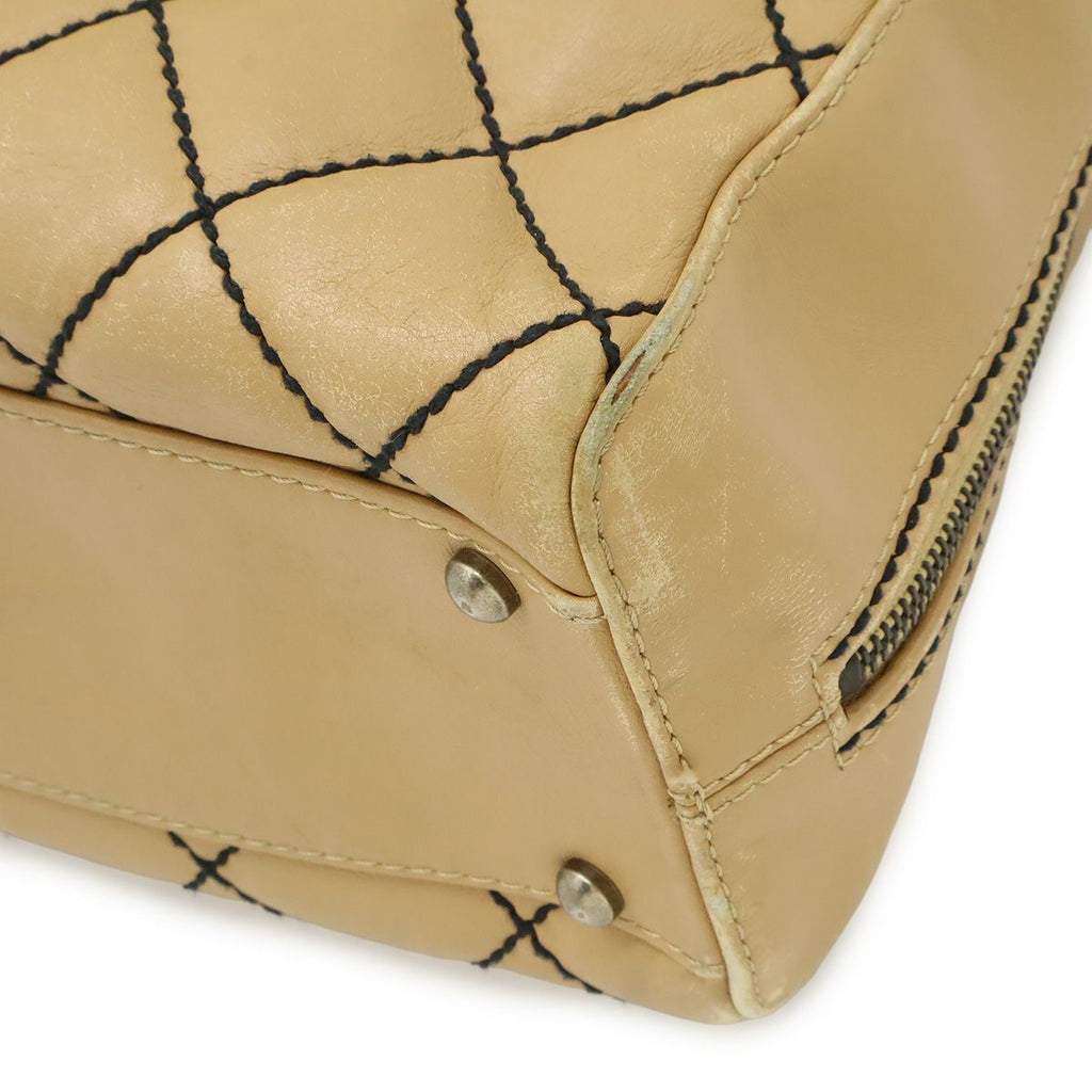 Chanel Wild Stitch Mini Boston Bag Leather Beige Gold Pouch Out of Stock — view 3