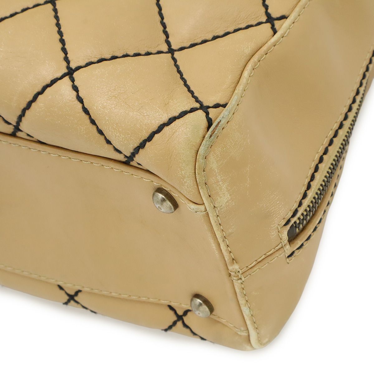 Chanel Wild Stitch Mini Boston Bag Leather Beige Gold Pouch Out of Stock — view 3