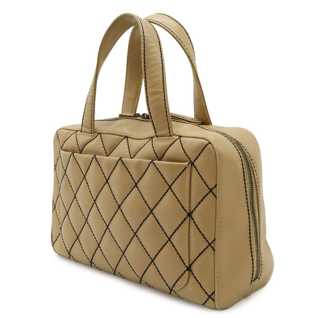 Chanel Wild Stitch Mini Boston Bag Leather Beige Gold Pouch Out of Stock — view 2