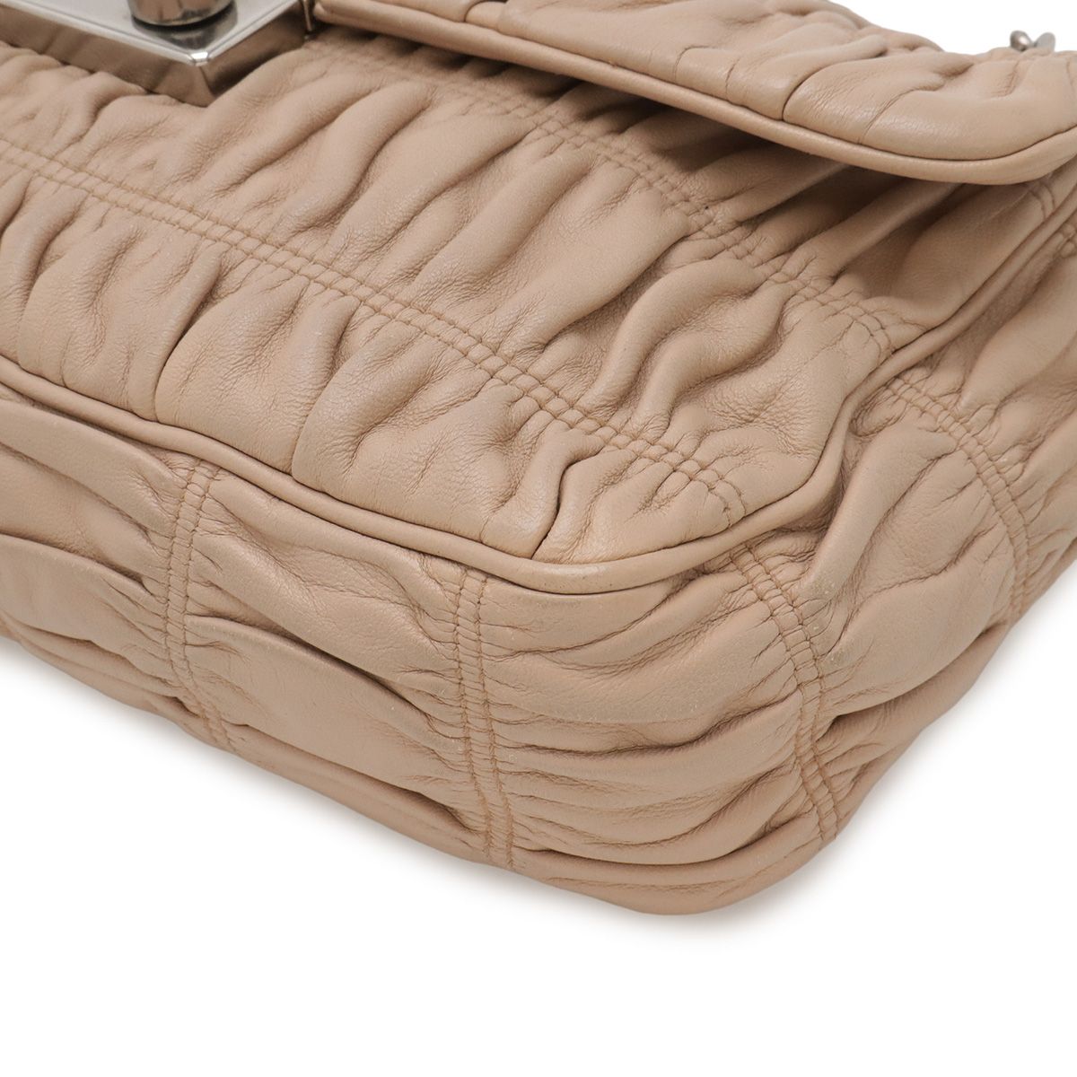 Prada Nappa Gaufre Shoulder Bag Chain Gathered Leather Beige Silver — view 3
