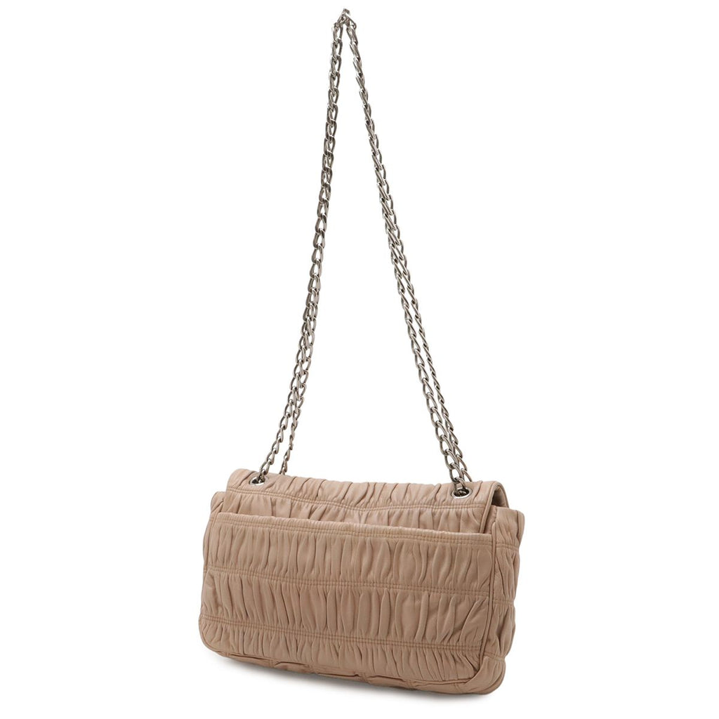 Prada Nappa Gaufre Shoulder Bag Chain Gathered Leather Beige Silver — view 2
