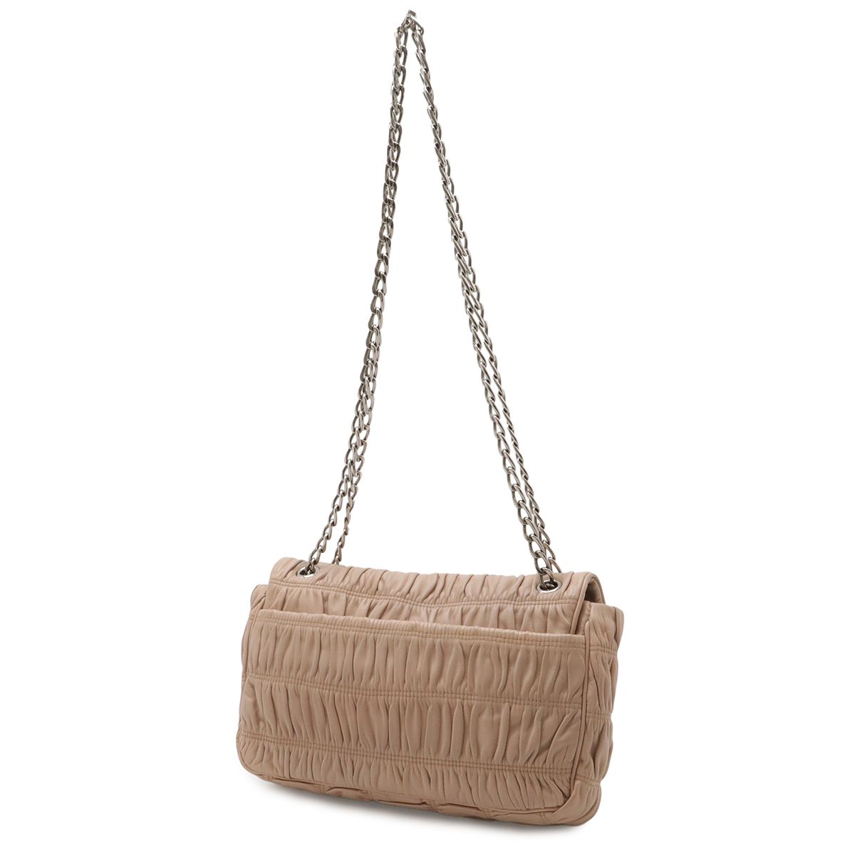 Prada Nappa Gaufre Shoulder Bag Chain Gathered Leather Beige Silver — view 2