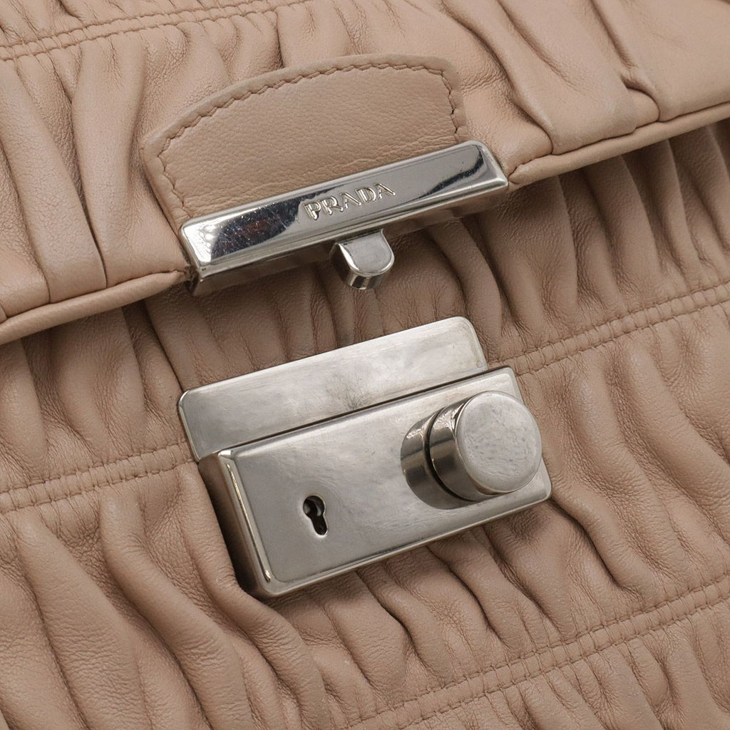 Prada Nappa Gaufre Shoulder Bag Chain Gathered Leather Beige Silver — view 5