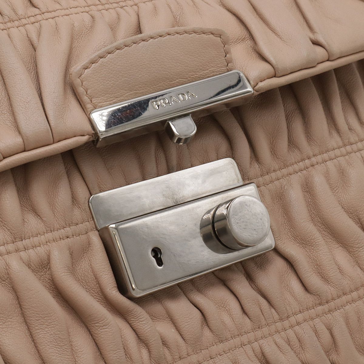 Prada Nappa Gaufre Shoulder Bag Chain Gathered Leather Beige Silver — view 5