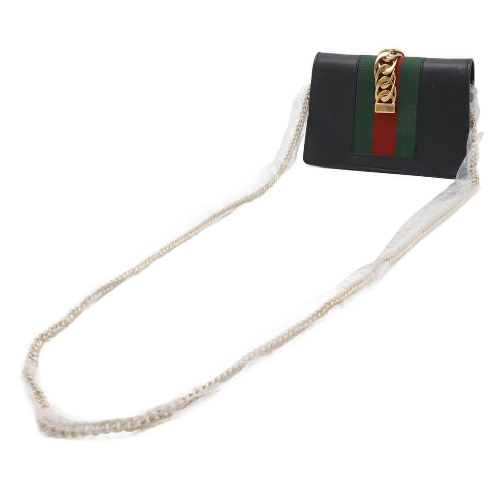 Gucci Sylvie Web Line Mini Chain Shoulder Bag Pochette 2-Way Clutch Leather — view 2