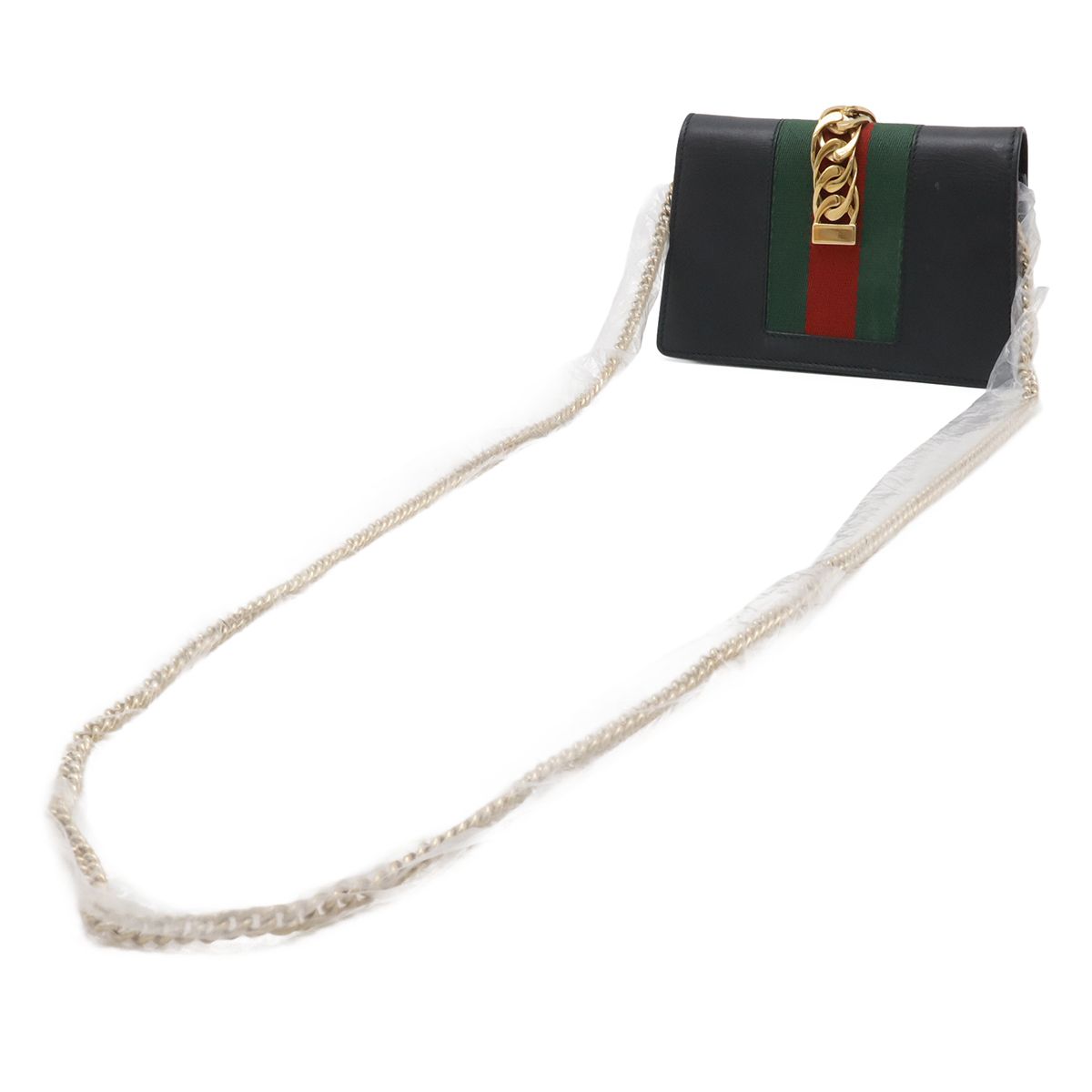 Gucci Sylvie Web Line Mini Chain Shoulder Bag Pochette 2-Way Clutch Leather — view 2