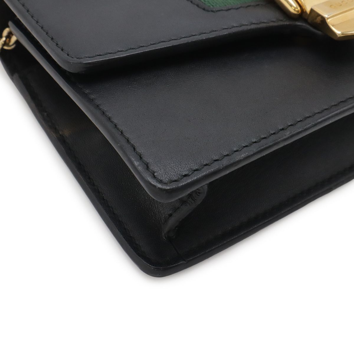 Gucci Sylvie Web Line Mini Chain Shoulder Bag Pochette 2-Way Clutch Leather — view 3
