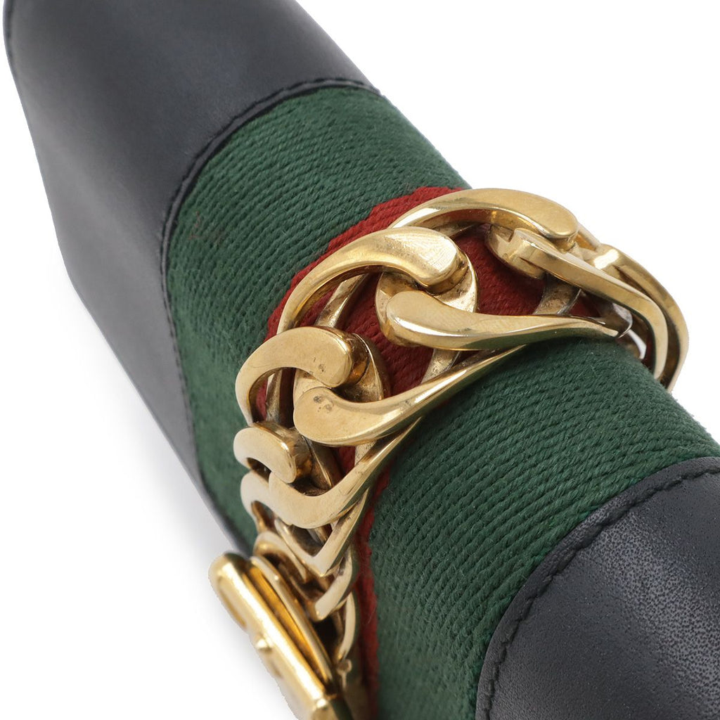 Gucci Sylvie Web Line Mini Chain Shoulder Bag Pochette 2-Way Clutch Leather — view 4