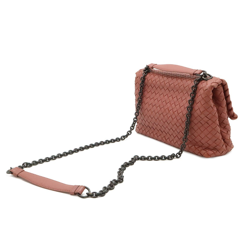Bottega Veneta Olympia Intrecciato Small Shoulder Bag Chain Leather Pink — view 2