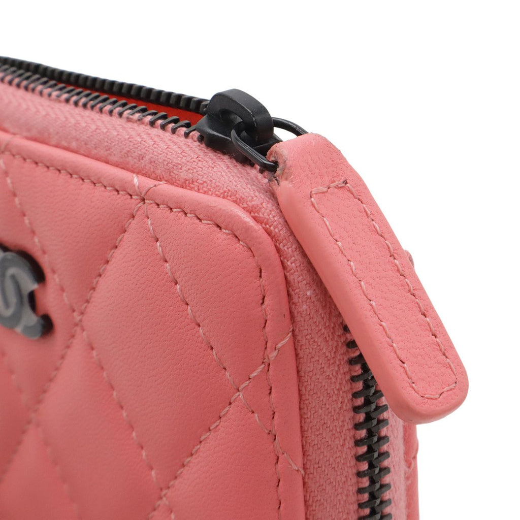 Chanel Quilted CC Logo Classic Zip Coin Purse Zip Around Leather Coral Pink — view 4